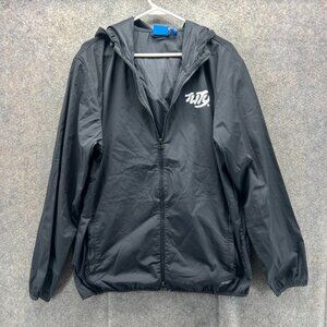 Adidas Originals Jacket Mens Large Black Zip Hooded Windbreaker Trefoil TWTY